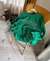 Свитшот удлиннный двухнить New York 42-46 48-50 молочный черный зеленый 42/46, Зеленый