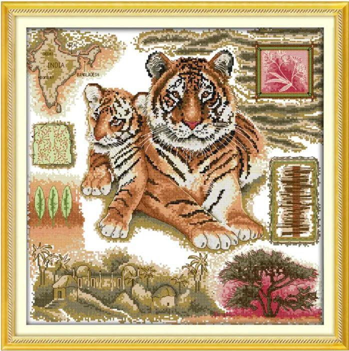 Набір для вишивання за нанесеною на канву схемою "African Tiger" . AIDA 14CT printed, 45*45 см