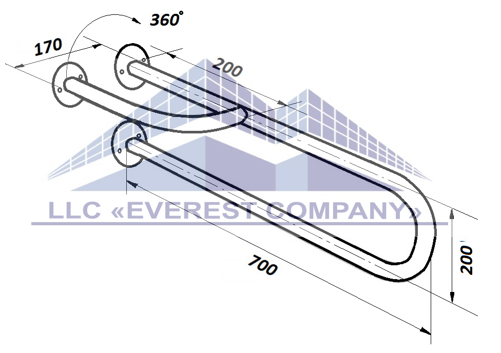 Поручень PM-02 пристінний з поворотною ніжкою для ванни та туалету інвалідів і літніх людей, фото 1