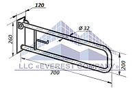 Поручень PU-01b пристенный откидной с держателем туалетной бумаги для ванны и туалета инвалидов и пожилых