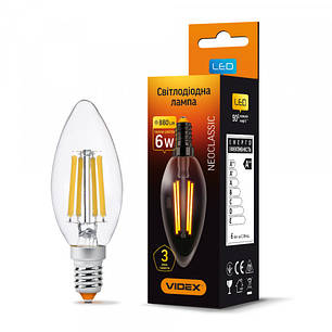 LED лампа VIDEX Filament C37F 6W E14 3000K, фото 1