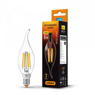 LED лампа VIDEX Filament C37Ft 6W E14 4100K, фото 1