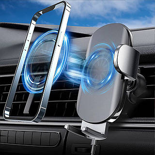 Держатель для телефона с беспроводной зарядкой в воздуховод H9W-AV2S+ [15W QC 3.0 USB Type-C]