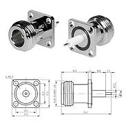 Розетка N type Female фланцева приладова, роз'єм гніздо монтажне квадратне на панель 17.5*17.5 мм під гвинти, фото 3