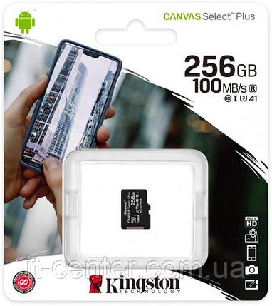 Карта пам`яті MicroSDXC 256GB UHS-I/U3 Class 10 Kingston Canvas Select Plus R100/W85MB/s (SDCS2/256GBSP), фото 1