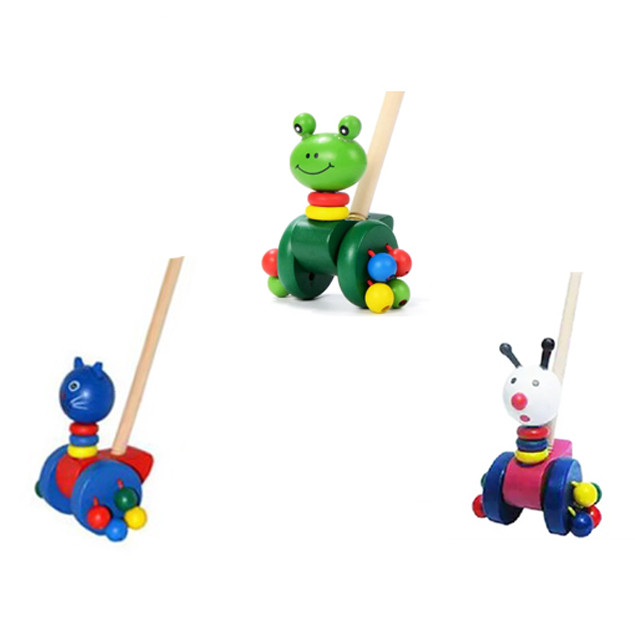 Каталка дерев'яна "Звірята", іграшка дерев'яна з ручкою, іграшка для дітей, 3 види в асортименті (TD0025)
