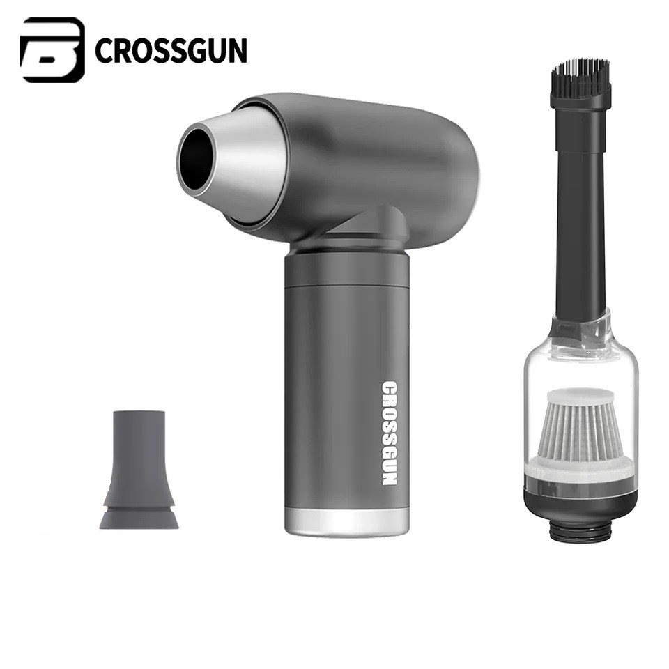 Портативный перезаряжаемый компрессор CROSSGUN Air Duster BS380FA Grey с насадкой пылесос для чистки техники - фото 1 - id-p2118614327