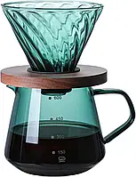 Набір для приготування кави v60 Green: Заварник 600 мл, скляний пуровер V60 02