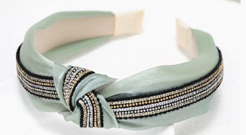 Обруч-чалма для волосся (шовк+стрічка з бісеру). Бірюзовий