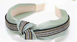 Обруч-чалма для волосся (шовк+стрічка з бісеру). Бірюзовий