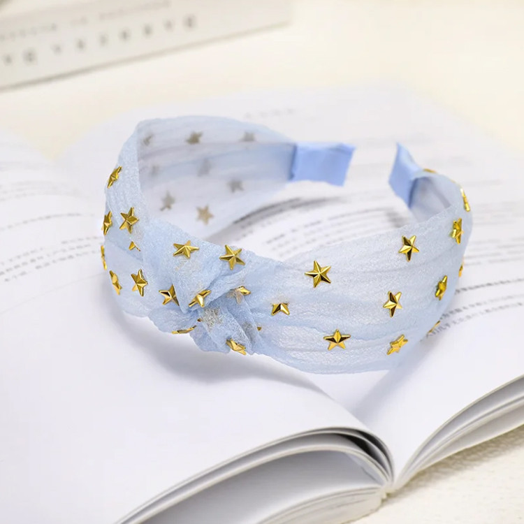 Обруч ніжний фатиновий для волосся з зірками. Блакитний