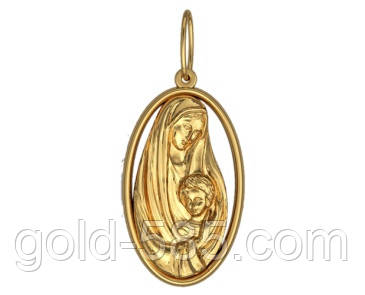 Овальна золота підвіска 585* проби з малюнком матері та дитини