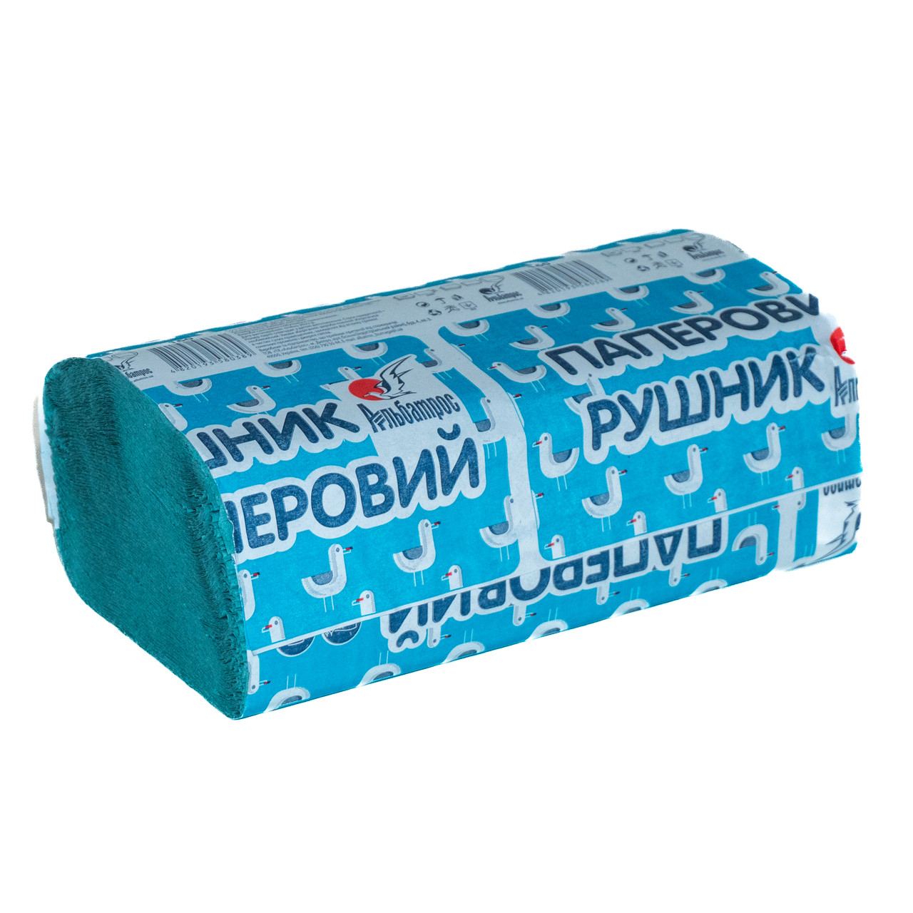 Рушники паперові V-сл. Альбатрос макулатурний зелений, одношарові, 160 л. (24,5х23см)