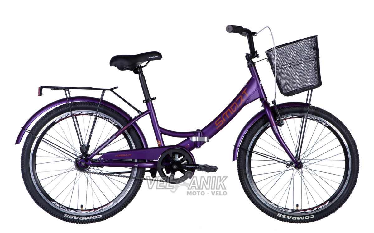 Велосипед 24" Formula SMART Vbr St (рама 15") з багажником та кошиком фіолетовий мат