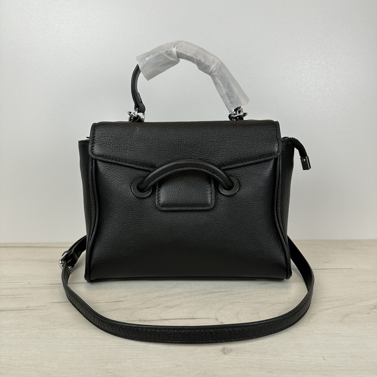 Шкіряна сумка середнього розміру застібка клапан С37-КТ-4267 Чорна, фото 1