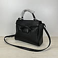 Шкіряна сумка середнього розміру застібка клапан С37-КТ-4267 Чорна, фото 6