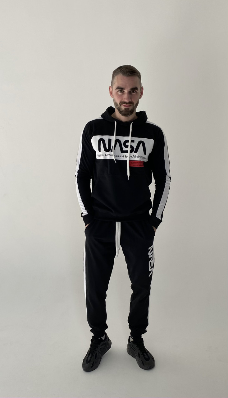 Чорний спортивний костюм із білими лампасами Nasa