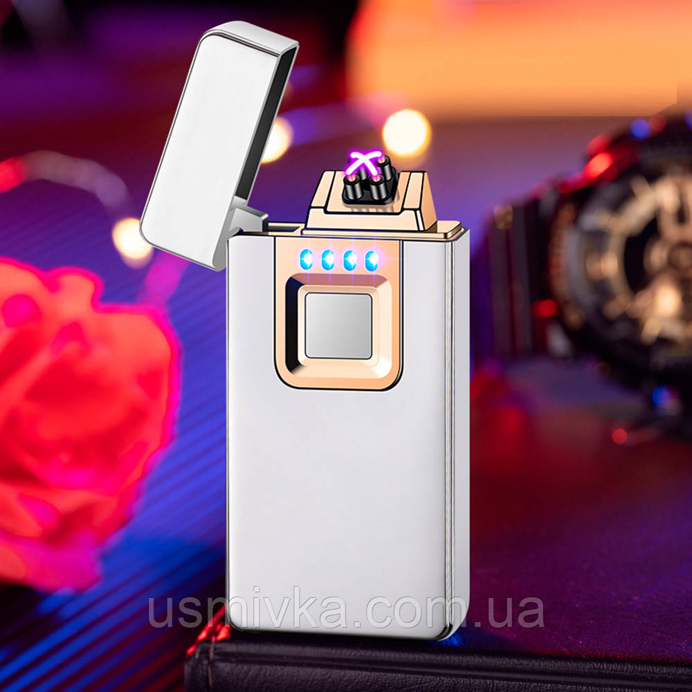 Запальничка usb плазмова сенсорна Toron, дводугова запальничка в подарунковому пакованні US707Gray