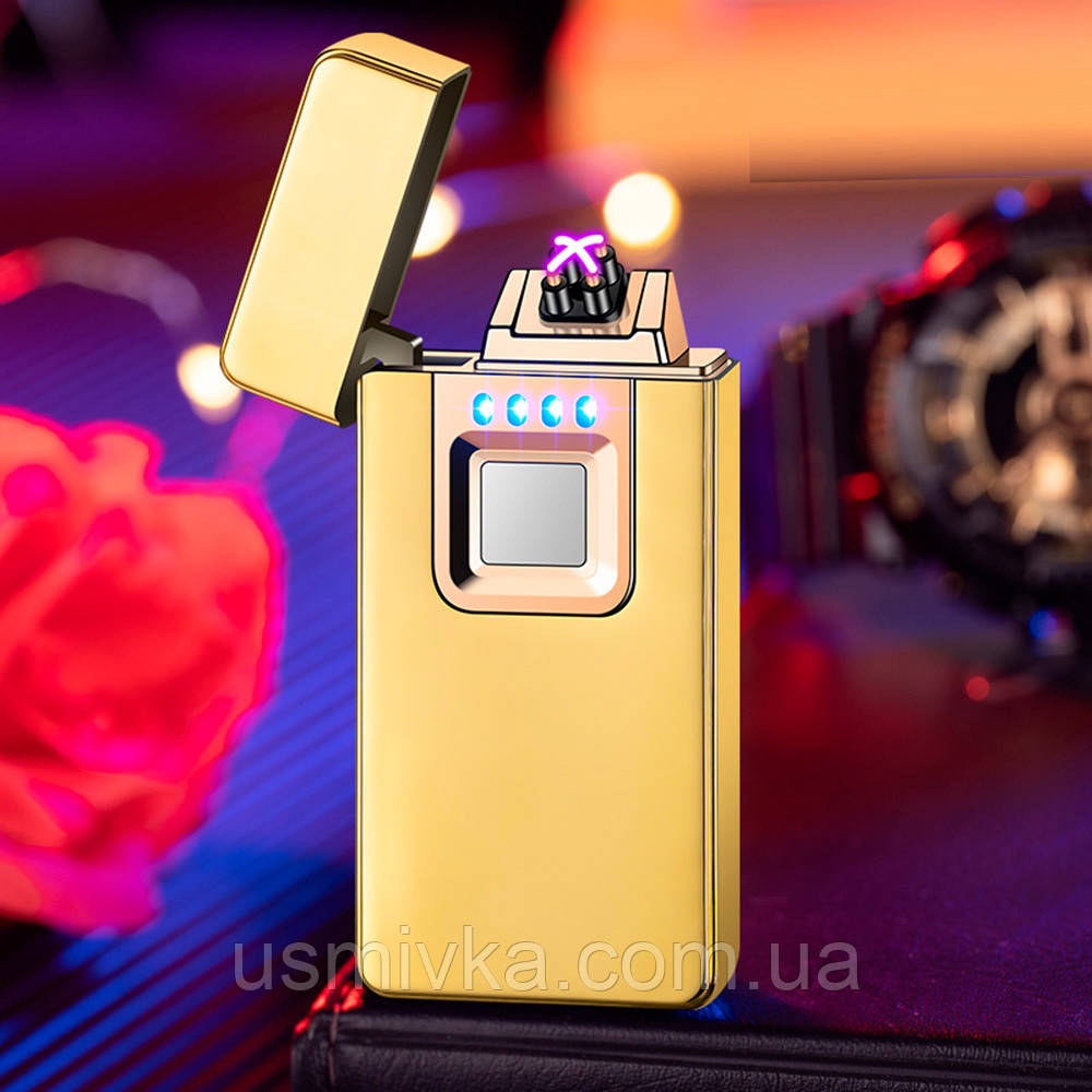 Запальничка usb плазмова сенсорна Toron, дводугова запальничка в подарунковому пакованні US707Gold