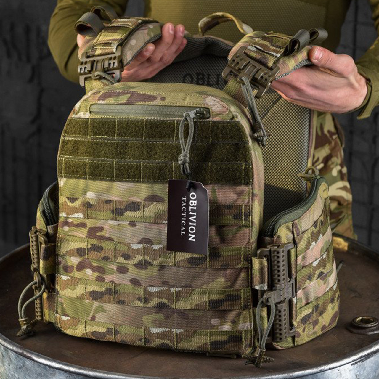 Тактична плитоноска зі швидким скиданням/ Військовий жилет з Molle і бічними кишенями для балістичного захисту/ Мультикам, фото 1