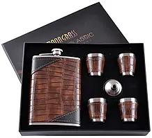 Подарунковий набір 6в1 фляга (обтягнута шкірою)