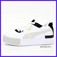 Кроссовки женские Puma Cali Bold white gray black / кеды Пума Кали болд белые серые черные