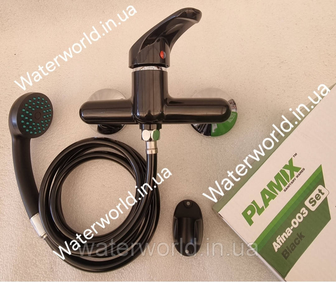 Змішувач для душової Plamix AFINA-003 Set чорного КОЛЬОРУ з комплектом