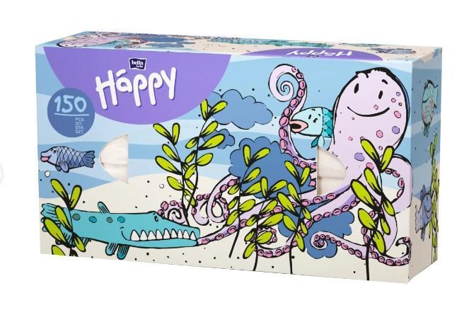 Хустинки паперові Bella Baby Happy, 2 шари, 100+50 шт