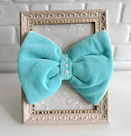 Бантік - пов'язка велюрова для дитячого конверта на гумці Lari Ментоловий