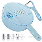 Ручна овочерізка 8в1 з чашею 1,8л, Блакитна / Терка-мультислайсер / Подрібнювач овочів та фруктів, фото 4