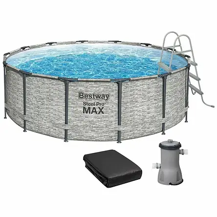 Басейн каркасний Bestway 5619D розмір 427x122см, об'єм 15232л (картриджний фільтр-насос, драбина, тент), фото 1