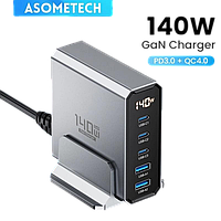 ASOMETECH 140W Быстрое зарядное устройство для GaN PD 3.0 QC 4.0 Настольная USB зарядка 5в1