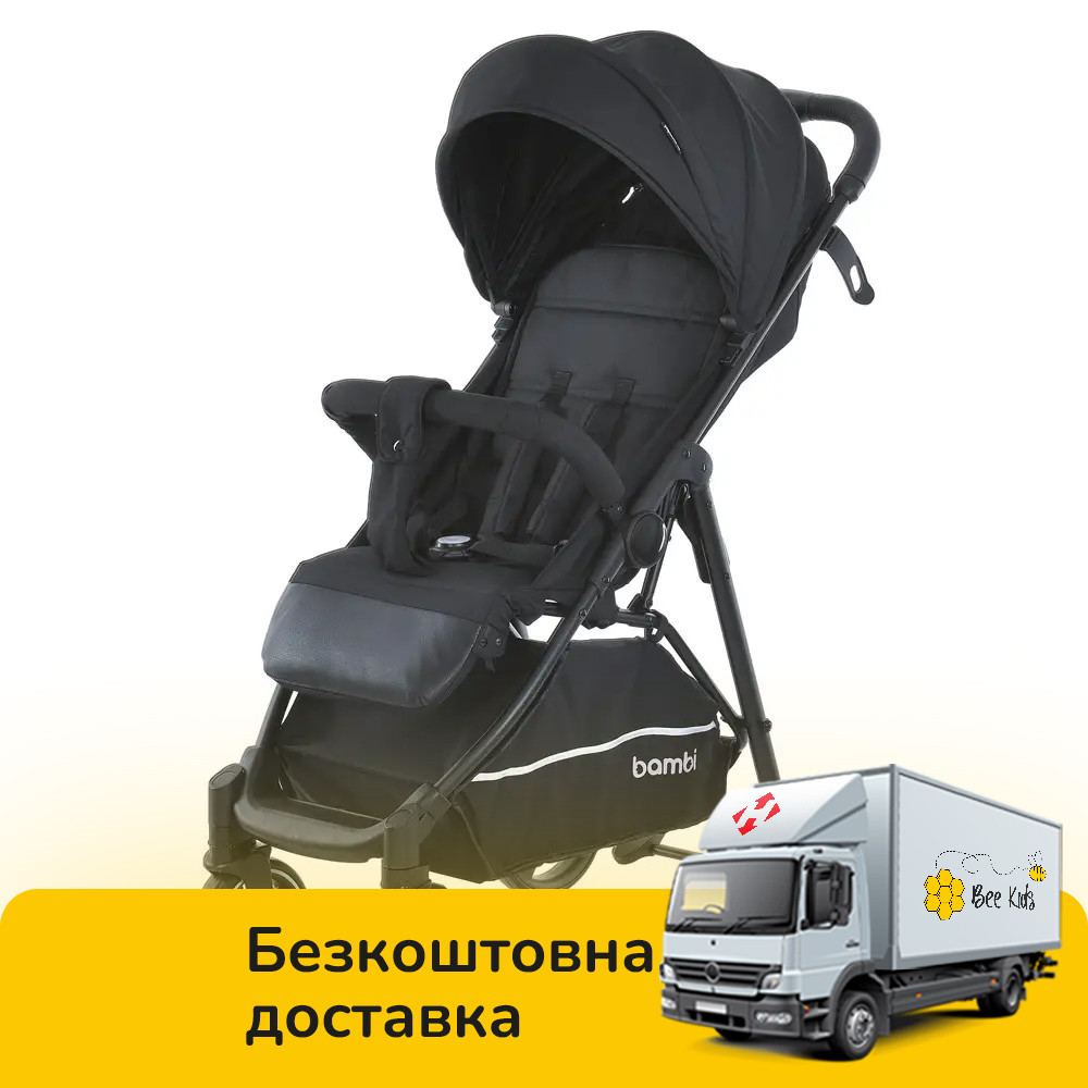 Коляска прогулянкова дитяча Bambi M 4249-2 Black Matt Чорна, фото 1