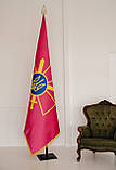 Набір для одного прапора, атласний прапор ЗСУ, тримач квадратний, держак 2.5 м, навершя "Крапля з Тризубом", фото 4
