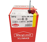 Кровельные саморезы Wkret-Met Klimas WFD 4,8х35мм RAL 3011 для профнастила и металлочерепицы к дереву