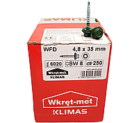 Кровельные саморезы Wkret-Met Klimas WFD 4,8х35мм RAL 6020 для профнастила и металлочерепицы к дереву