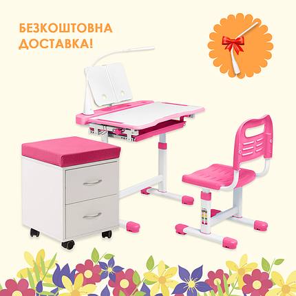 Комплект дитячих меблів FunDesk Vanda Pink + тумба FunDesk SS15W Pink, фото 2