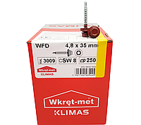 Кровельные саморезы Wkret-Met Klimas WFD 4,8х35мм RAL 3009 для профнастила и металлочерепицы к дереву