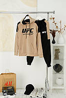 Спортивный костюм мужской UFC весенний осенний кофта с капюшоном штаны ЮФС трикотажный бежево черный