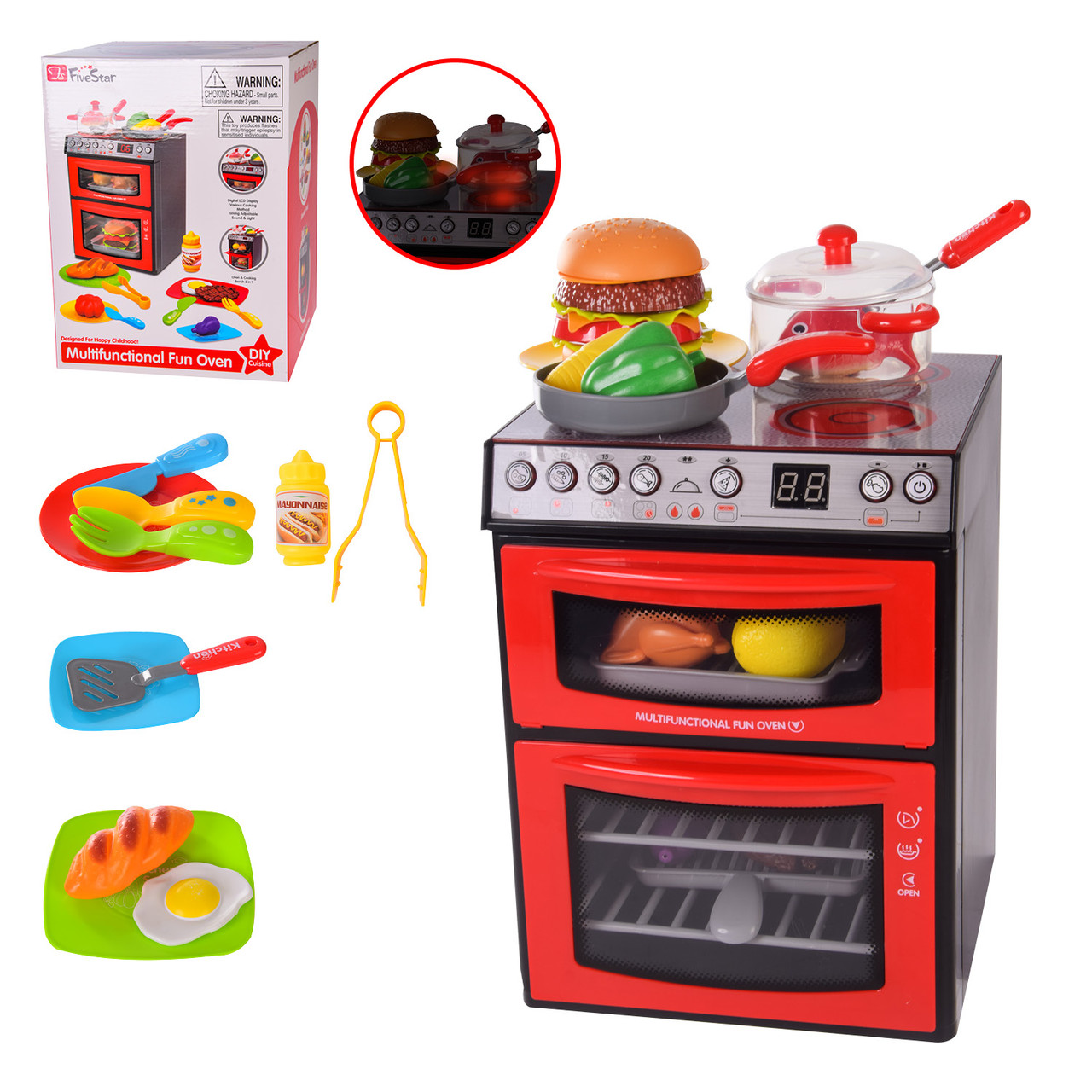 Дитяча іграшкова кухонна плита з набором продуктів та посуду, 30 см (35884)