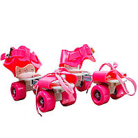 Детские раздвижные роликовые коньки Квады на обувь Baby Quad (26-29), колеса PU, Розовый