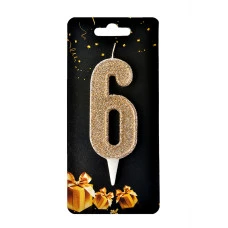 Свічка-цифра "6" золоте капучино (7,5 см) 1 шт