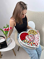 Большой сладкий подарочный набор Сердце в сердце, бокс с мыльными розами на 8 марта для мамы, девушки, сестры