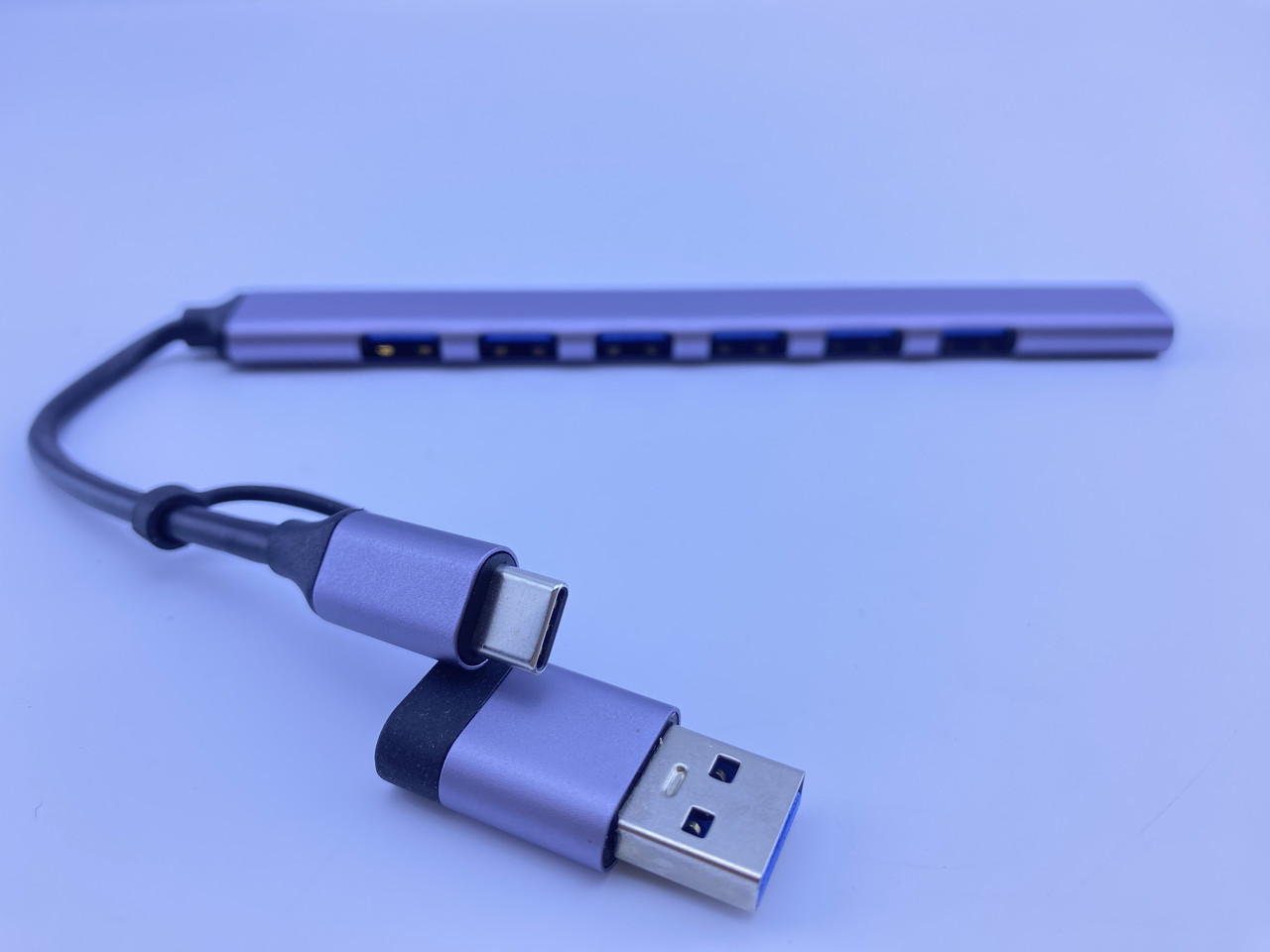 Хаб 7 портів USB HUB 7 in 1 (USB 3.0/7 USB ports/480 Мб/с) + перехідник Type - C, Grey