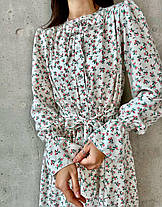 Ніжна квіткова жіноча сукня міді з оборками і поясом Smv8961, фото 4