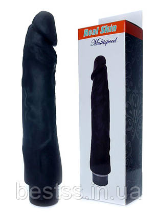 Реалістичний вібратор із мультишвидкісною вібрацією Real Skin Multispeed Black, 22,5 см, фото 1