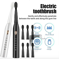 Звукова зубна щітка на акумуляторі, 5 режимів, 4 насадки Sonic Toothbrush