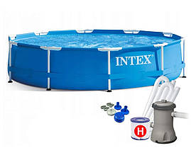 Басейн каркасний 305х76 см Intex Metal Frame Pool 28202 Синій, круглий, з фільтр-насосом 1250 л/год, 4485 л