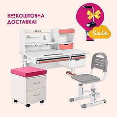 Зростаючий набір парта FunDesk Sentire Pink + стілець FunDesk SST3LS Grey + тумбочка FunDesk SS15W Pink