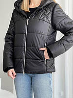 Женская весенняя,стеганая оверсайз куртка-жилетка с капюшоном.Куртка трансформер,размеры норма,батал Черный, 54